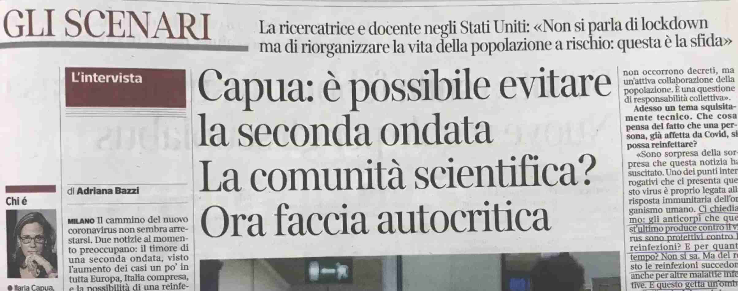 Sul Corriere la dott.ssa Capua dice di non fare molto affidamento sul vaccino ant-Covid ma subito smentita. Da chi? Dalla linea editoriale 1
