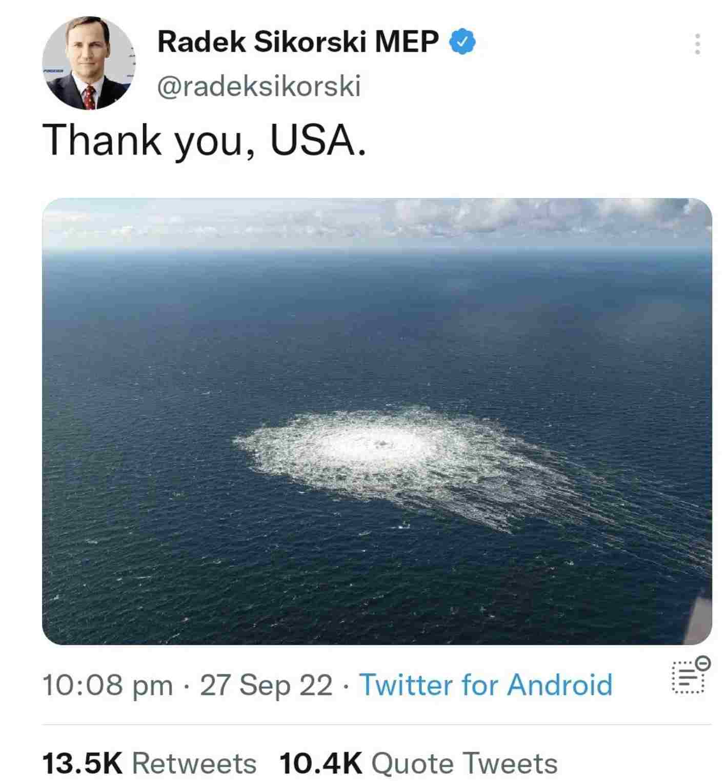 tweet dell'ex ministro degli esteri polacco