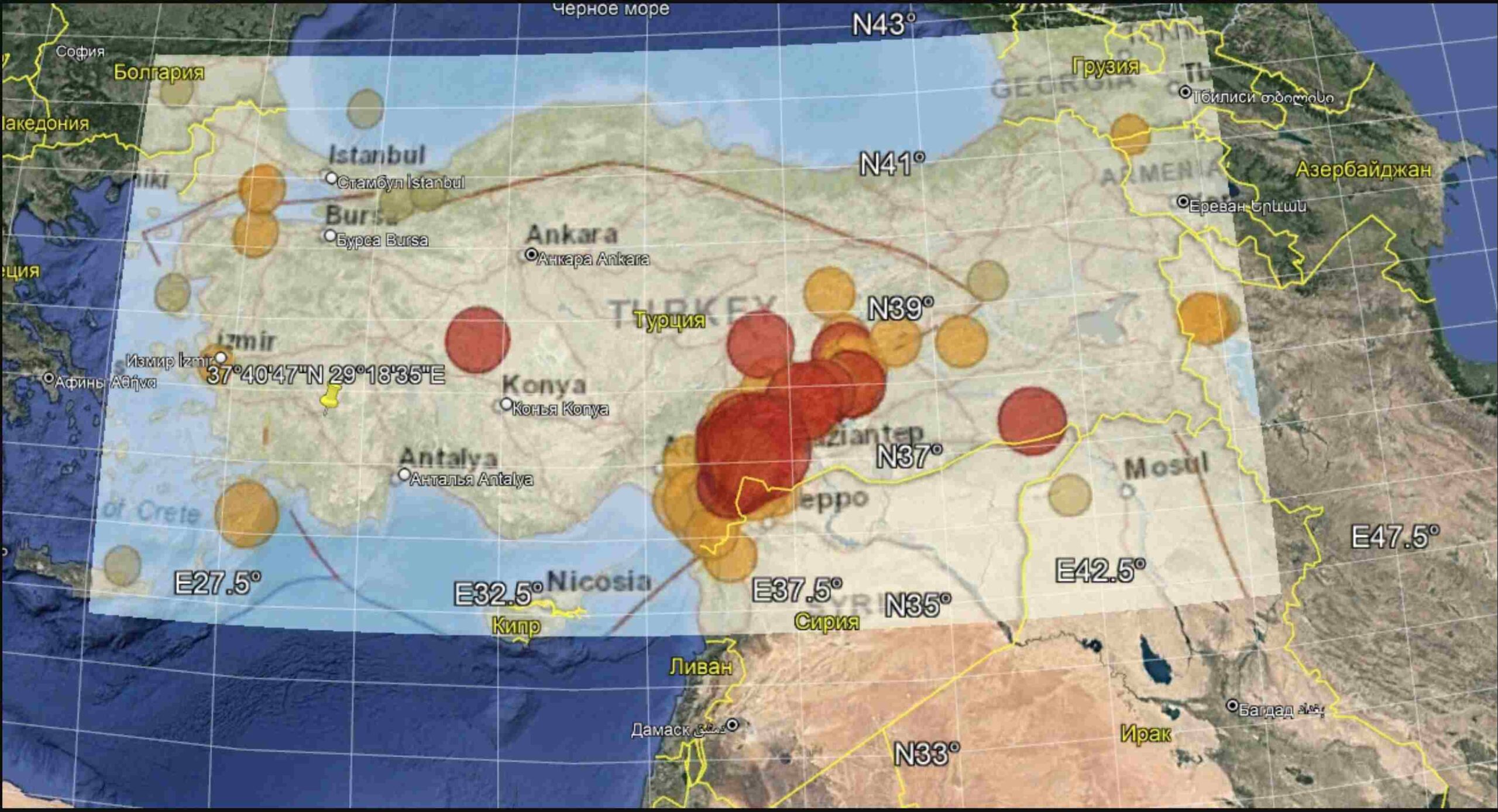 Карта землетрясений в турции